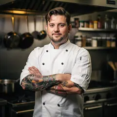 FLUX.2 [max] — A tattooed chef in a white coat, arms crossed, con