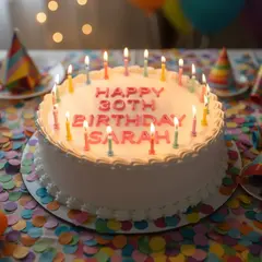 FLUX.2 [max] — A birthday cake with HAPPY 30TH BIRTHDAY SARAH wri