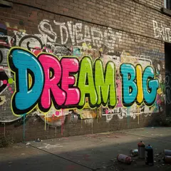 FLUX.2 [max] — A graffiti mural on a brick wall spelling DREAM BI