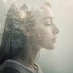 FLUX.2 [pro] — A double exposure photograph combining a forest wi