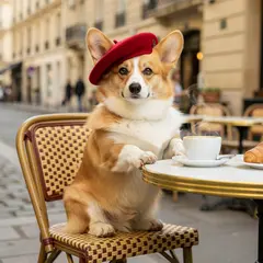 FLUX.2 [pro] — A corgi wearing a red beret sitting in a Parisian 