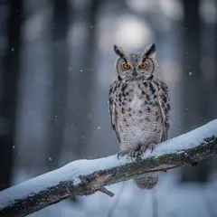 FLUX.2 [pro] — An owl perched on a snow-covered branch, intense a