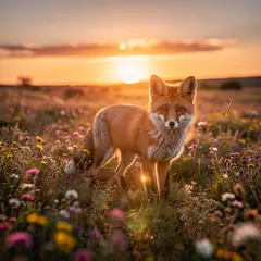 FLUX.2 [pro] — A fox in a field of wildflowers, backlit by sunset