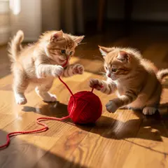 FLUX.2 [pro] — Two kittens playing with a ball of red yarn on a h