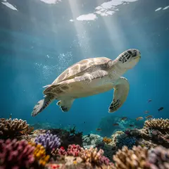 FLUX.2 [pro] — A giant sea turtle swimming over a coral reef, und