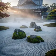 FLUX.2 [pro] — A Japanese zen garden with raked gravel, moss-cove
