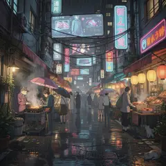 FLUX.2 [pro] — A cyberpunk street market in Tokyo, anime style, n