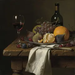 FLUX.2 [pro] — A still life of fruit and wine on a table, Dutch G