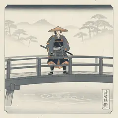 FLUX.2 [pro] — A lone samurai standing on a misty bridge, ukiyo-e