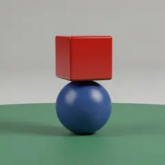 FLUX.2 [pro] — A red cube on top of a blue sphere, both sitting o