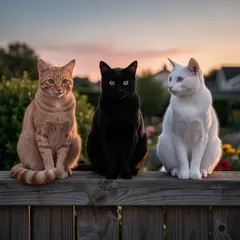 FLUX.2 [pro] — Three cats of different colors sitting in a row on