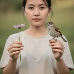 FLUX.2 [pro] — A bird perched on the left hand of a person, the r