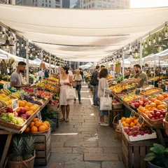 FLUX.2 [pro] — A busy farmer's market scene with at least six dif