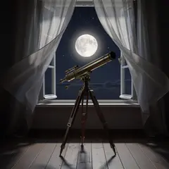 FLUX.2 [pro] — A telescope pointing at the moon through an open w