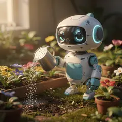FLUX.2 [pro] — A 3D render of a cute robot watering plants in a m
