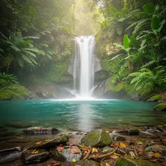 FLUX.2 [pro] — A waterfall cascading into a tropical pool surroun