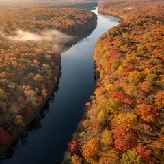 FLUX.2 [pro] — An aerial view of a winding river through autumn f