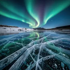 FLUX.2 [pro] — A frozen lake with cracks in the ice, Northern Lig