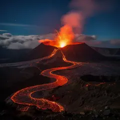 FLUX.2 [pro] — A volcano erupting at night with lava flowing down