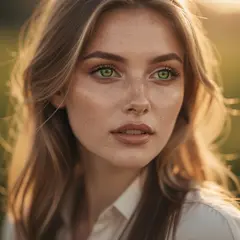 FLUX.2 [pro] — A young woman with freckles and green eyes, golden