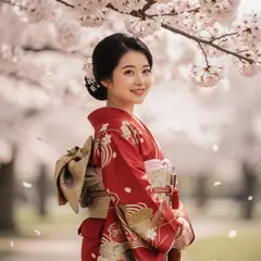 FLUX.2 [pro] — A Japanese woman in a red kimono standing under ch