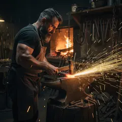 FLUX.2 [pro] — A bearded blacksmith in a dark workshop, sparks fl