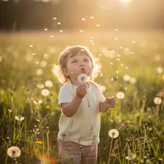 FLUX.2 [pro] — A child blowing dandelion seeds in a sunlit meadow