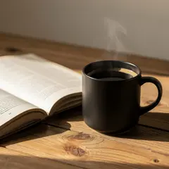 FLUX.2 [pro] — A matte black coffee mug with steam rising, placed