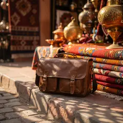 FLUX.2 [pro] — A leather messenger bag on a sun-dappled step in a