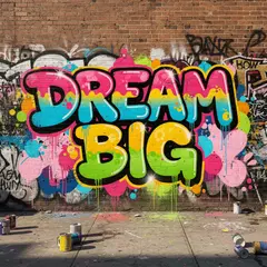 FLUX.2 [pro] — A graffiti mural on a brick wall spelling DREAM BI