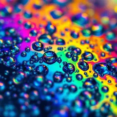FLUX Pro 1.1 — A macro photograph of oil droplets on water, iride
