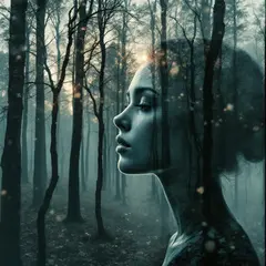 FLUX Pro 1.1 — A double exposure photograph combining a forest wi