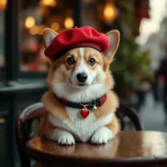 FLUX Pro 1.1 — A corgi wearing a red beret sitting in a Parisian 