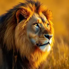 FLUX Pro 1.1 — A majestic lion with a full mane, golden savanna b