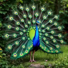 FLUX Pro 1.1 — A peacock displaying its full tail feathers, vibra