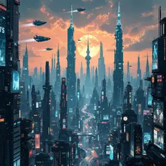 FLUX Pro 1.1 — A futuristic city skyline with flying vehicles, sl