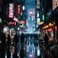 FLUX Pro 1.1 — A cyberpunk street market in Tokyo, anime style, n