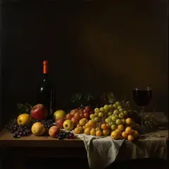 FLUX Pro 1.1 — A still life of fruit and wine on a table, Dutch G