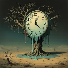 FLUX Pro 1.1 — A surreal melting clock draped over a barren tree 