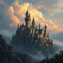 FLUX Pro 1.1 — A medieval castle on a hilltop, fantasy art style,