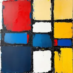 FLUX Pro 1.1 — A geometric abstract composition with red, blue, a