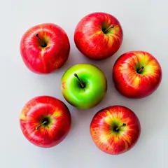 FLUX Pro 1.1 — Five red apples arranged in a circle on a white ta