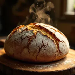 FLUX Pro 1.1 — A rustic sourdough bread loaf, freshly baked with 