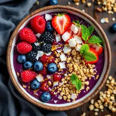 FLUX Pro 1.1 — A colorful acai bowl topped with fresh berries, gr