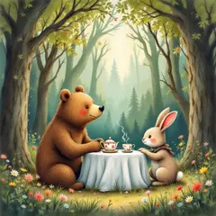 FLUX Pro 1.1 — A children's book illustration of a bear and a rab