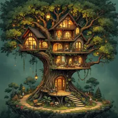 FLUX Pro 1.1 — A detailed cross-section of a fantasy treehouse sh
