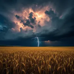 FLUX Pro 1.1 — A vast wheat field under a dramatic thunderstorm s