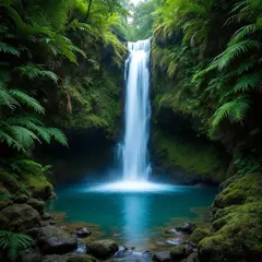 FLUX Pro 1.1 — A waterfall cascading into a tropical pool surroun