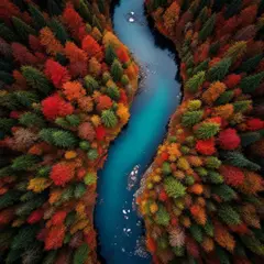 FLUX Pro 1.1 — An aerial view of a winding river through autumn f