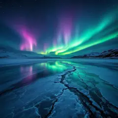 FLUX Pro 1.1 — A frozen lake with cracks in the ice, Northern Lig